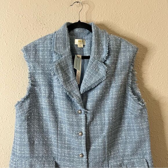 Anthropologie Maeve Sleeveless Tweed Blazer Mini Dress NEW Plus Size 18W in Blue - Picture 11 of 13